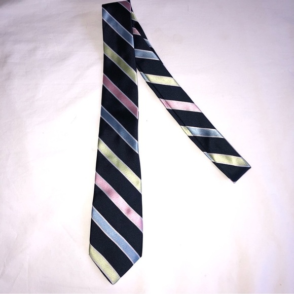 Boys Tie Gymboree Navy Blue Green Pink Striped Spring Easter - Picture 1 of 4